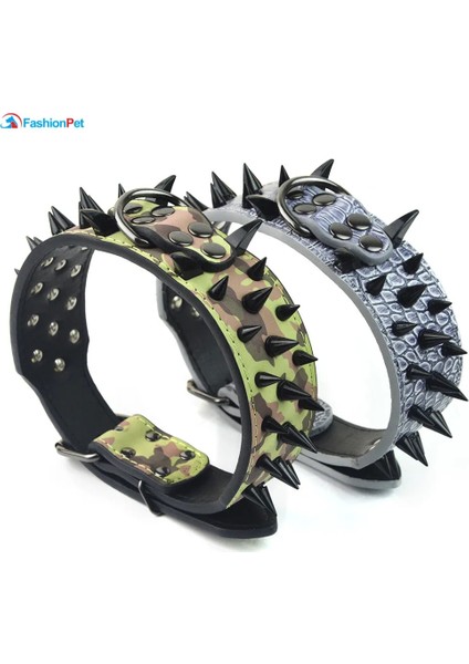 Gri Tarzı M Beden Büyük Köpek Pitbull Mastiff Için Çivili Siyah Keskin Sivri Yüksek Li 2 "genişlik Pu Deri Büyük Köpek Tasması (Yurt Dışından) fırsatları