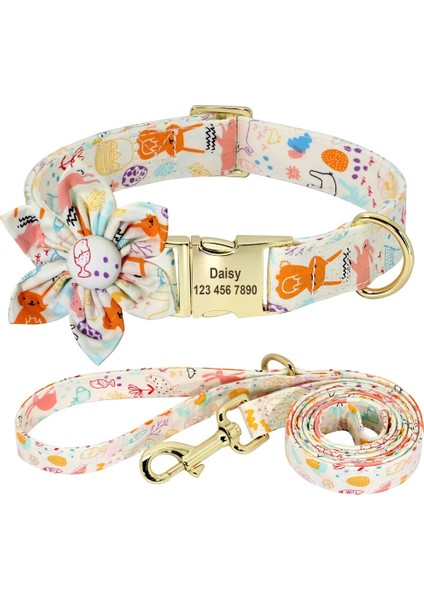 167 Beyaz Set 1 Stil L Beden Çiçek Persoalized Köpek Tasması Moda Baskılı Özel Naylon Köpek Tasmaları Küçük Orta Büyük Köpekler Için Ücretsiz Oyulmuş Isim Plakası ile (Yurt Dışından)