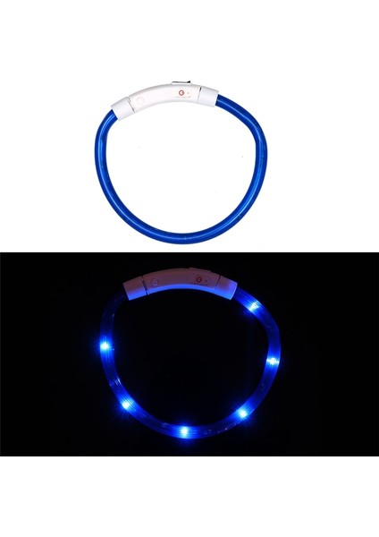 Mavi C Stili 70CM 3 Stil USB Şarj Ayarlanabilir Pet Köpek Tasması LED Şarj Edilebilir Gece Yanıp Sönen Işıklı Plastik Pvc Katı Boyun Kedi Tasmaları (Yurt Dışından)