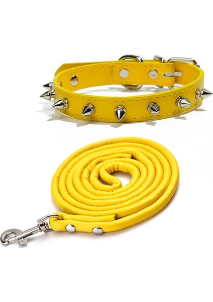Sarı Set Stili Xl Beden Arp Çivili Çivili Deri Köpek Tasmaları Küçük Orta Büyük Köpekler Için Pu Pet Yaka Perçinler Isırma Karşıtı Evcil Hayvan Ürünleri Boyun Askısı (Yurt Dışından)