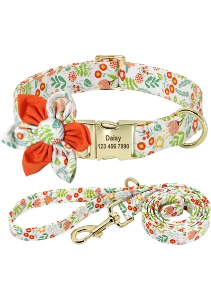 167 Turuncu Set 1 Stil L Beden Çiçek Persoalized Köpek Tasması Moda Baskılı Özel Naylon Köpek Tasmaları Küçük Orta Büyük Köpekler Için Ücretsiz Oyulmuş Isim Plakası ile (Yurt Dışından)