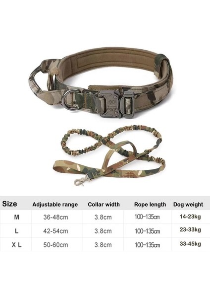 Kamuflaj Seti Stili Xl Beden 1050D Naylon Taktik Köpek Tasması ve Çift Saplı Bungee Tasma Ayarlanabilir Askeri Pet Köpek Eğitim Yaka Yansıtıcı Halat ile (Yurt Dışından)