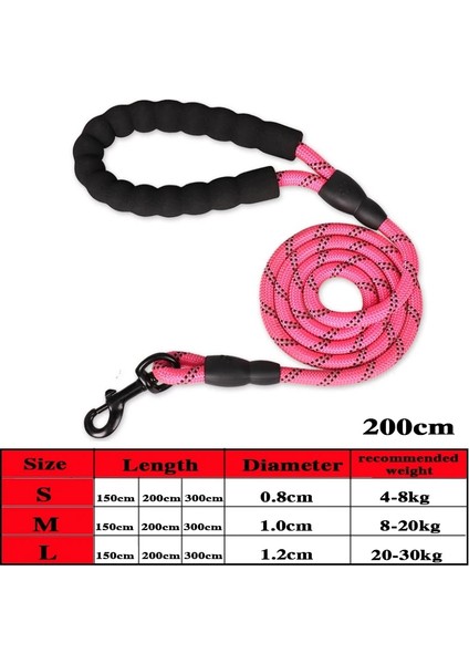 Gül 200CM Tarzı L Beden Pet Tasma Yansıtıcı Güçlü Köpek Tasma Uzun Rahat Yastıklı Saplı Ağır Hizmet Dayanıklı Naylon Halat Tasmalar (Yurt Dışından)