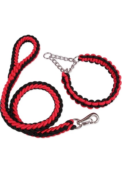 Kırmızı-Siyah Tarzı L Beden 1.2m Uzunluk Çift Telli Halat Büyük Köpek Tasmalar Metal P Zincir Toka Ulusal Renk Pet Çekiş Halat Yaka Büyük Köpekler Için Set (Yurt Dışından)