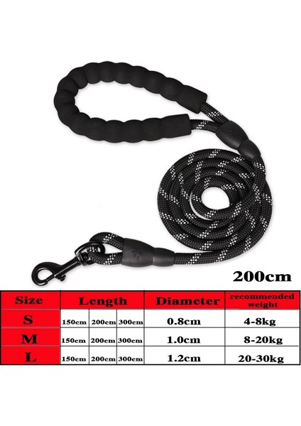 Siyah 200CM Tarzı L Beden Pet Tasma Yansıtıcı Güçlü Köpek Tasma Uzun Rahat Yastıklı Saplı Ağır Hizmet Dayanıklı Naylon Halat Tasmalar (Yurt Dışından)