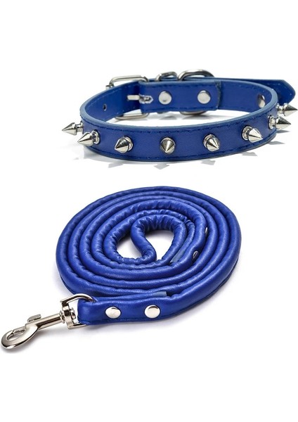 Mavi Set Stili Xl Beden Arp Çivili Çivili Deri Köpek Tasmaları Küçük Orta Büyük Köpekler Için Pu Pet Yaka Perçinler Isırma Karşıtı Evcil Hayvan Ürünleri Boyun Askısı (Yurt Dışından)