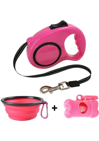 Pembe 2 Tarzı 3 Milyon Geri Çekilebilir Köpek Tasması Köpek Atık Torbası Dağıtıcı ve Çantalar + Köpek Kase Ağır Hizmet Köpekler Için Yürüyüş Tasma Pet Köpek Tasma 3mm (Yurt Dışından)