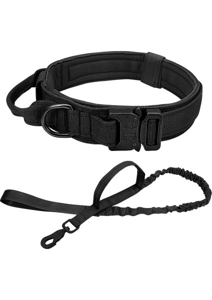 Siyah Set Stili M Beden Güçlü Köpek Askeri Taktik Yaka Pet Bungee Tasma Dayanıklı Naylon Pet Eğitim Yaka Saplı Büyük Köpekler Fransız Bulldog (Yurt Dışından)