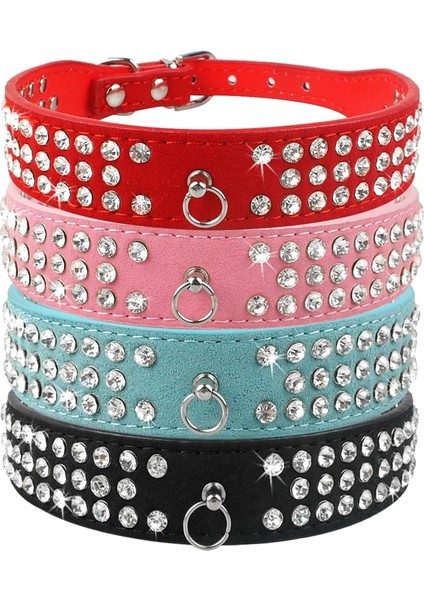 Kırmızı Stil S Beden Rhinestone Köpek Tasması 3 Sıra Süet Deri Diamante Kedi Köpek Tasması Küçük Orta Doguahua Yorkshire Için 5 Renk (Yurt Dışından) fırsatları