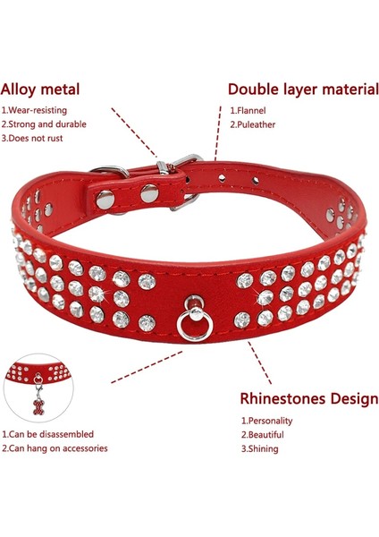 Kırmızı Stil S Beden Rhinestone Köpek Tasması 3 Sıra Süet Deri Diamante Kedi Köpek Tasması Küçük Orta Doguahua Yorkshire Için 5 Renk (Yurt Dışından) indirimleri