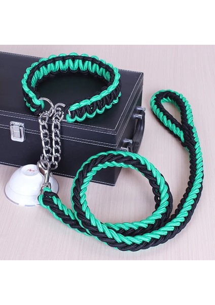 Yeşil-Siyah Tarzı Xl Beden 1.2m Uzunluk Çift Telli Halat Büyük Köpek Tasmalar Metal P Zincir Toka Ulusal Renk Pet Çekiş Halat Yaka Büyük Köpekler Için Set (Yurt Dışından)