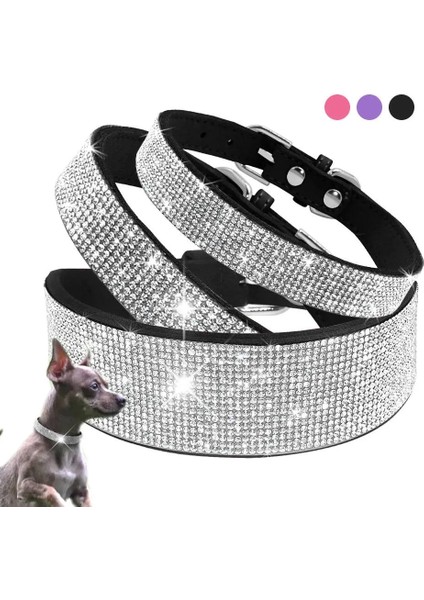 Siyah Stil L Beden Bling Taklidi Köpek Kedi Tasmaları Deri Pet Köpek Yavrusu Yaka Yürüyüş Küçük Orta Köpekler Için Tasma Kurşun Catuahua Pug Yorkie (Yurt Dışından) modelleri