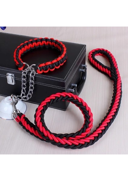 Kırmızı-Siyah Tarzı S Beden 1.2m Uzunluk Çift Telli Halat Büyük Köpek Tasmalar Metal P Zincir Toka Ulusal Renk Pet Çekiş Halat Yaka Büyük Köpekler Için Set (Yurt Dışından)