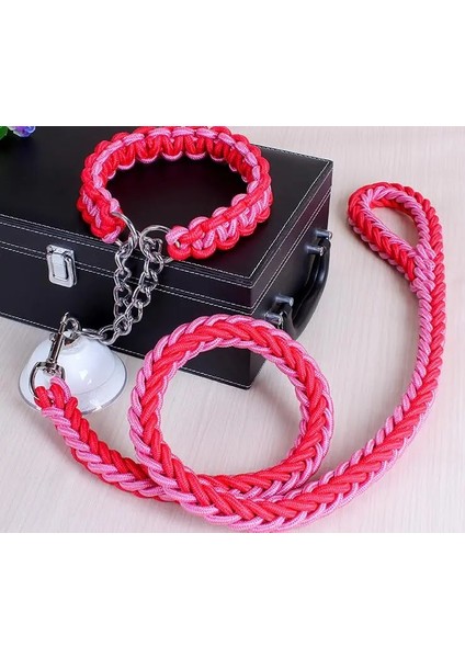 Pembe Kırmızı Stil Boy 40 Ila 50 cm Çift Telli Halat Büyük Köpek Tasmalar Metal P Zincir Toka Ulusal Renk Pet Çekiş Halat Yaka Büyük Köpekler Için Set Uzunluğu (Yurt Dışından)