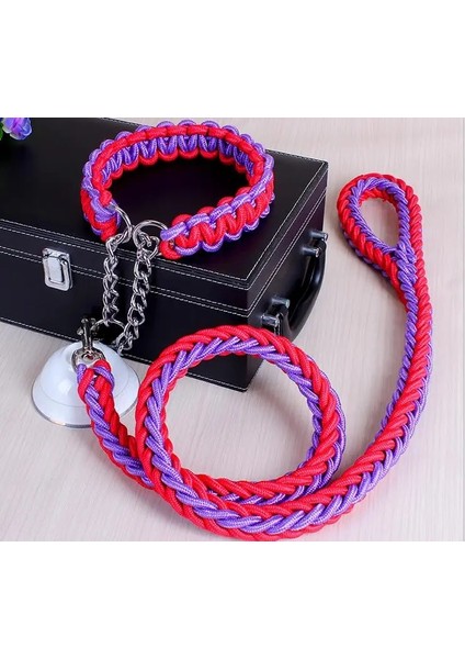 Mor Kırmızı Stil Boy 40 Ila 50 cm Çift Telli Halat Büyük Köpek Tasmalar Metal P Zincir Toka Ulusal Renk Pet Çekiş Halat Yaka Büyük Köpekler Için Set Uzunluğu (Yurt Dışından)
