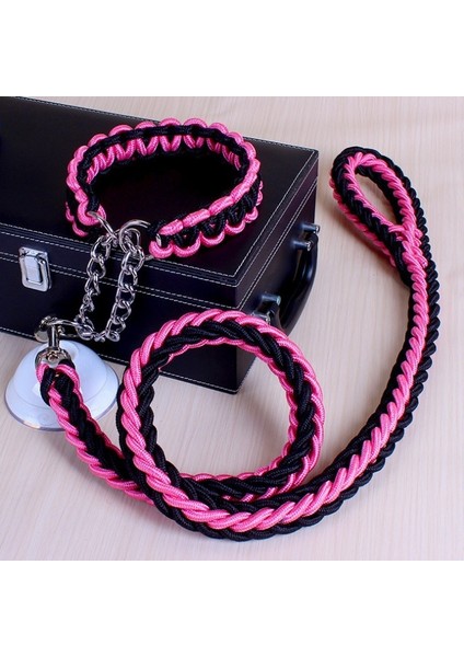 Pembe-Siyah Tarzı Xl Beden 1.2m Uzunluk Çift Telli Halat Büyük Köpek Tasmalar Metal P Zincir Toka Ulusal Renk Pet Çekiş Halat Yaka Büyük Köpekler Için Set (Yurt Dışından)