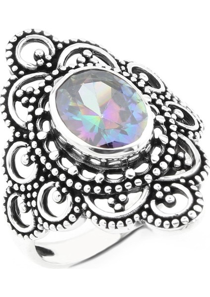 Gümüş 925 Ayar Kadın Gümüş Yüzük Mistik Topaz Taşlı