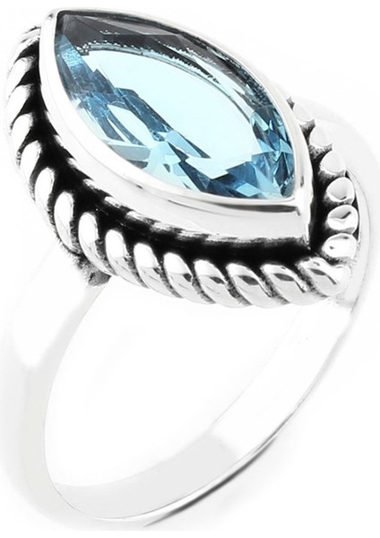 Gümüş 925 Ayar Kadın Gümüş Yüzük Açık Mavi Taşlı