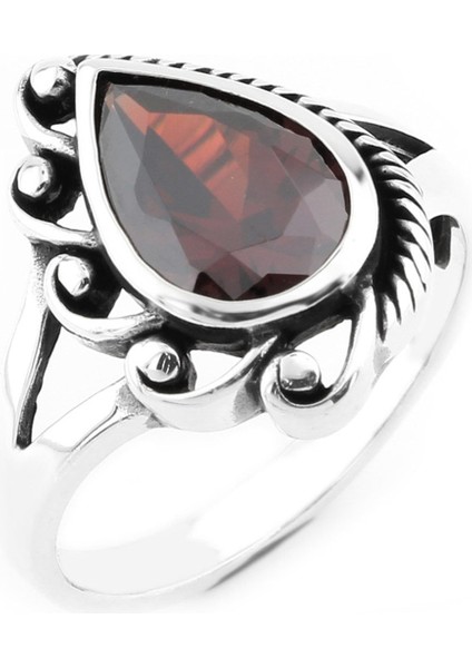 Gümüş 925 Ayar Kadın Gümüş Yüzük Kırmızı Taşlı