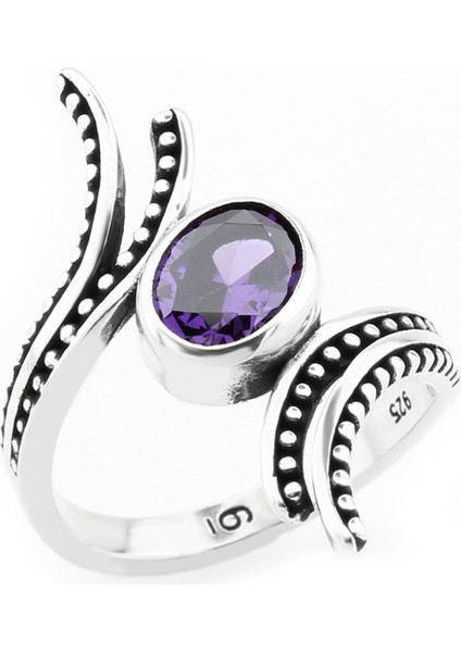 Gümüş 925 Ayar Kadın Gümüş Yüzük Mor Taşlı