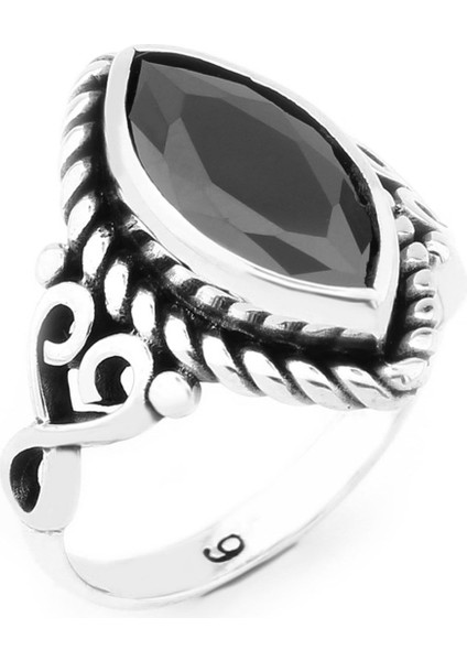 Gümüş 925 Ayar Kadın Gümüş Yüzük Siyah Taşlı