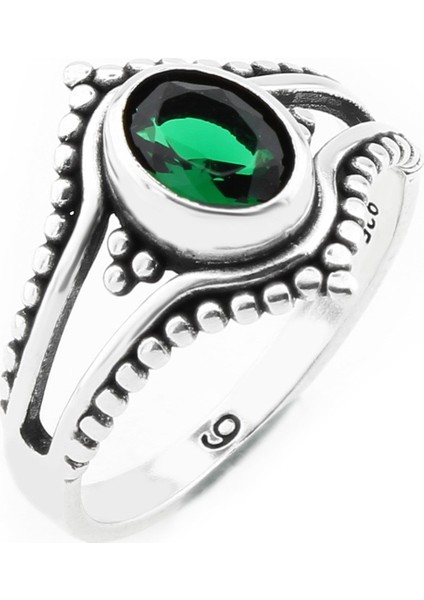 Gümüş 925 Ayar Kadın Gümüş Yeşil Taşlı