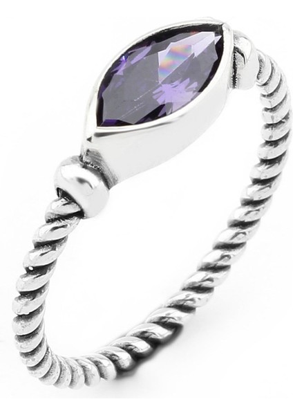 Gümüş 925 Ayar Kadın Yüzük Mor Taşlı