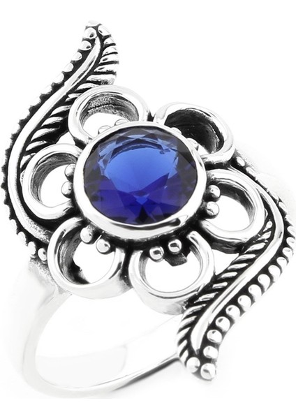 Gümüş 925 Ayar Kadın Yüzük Mavi Taşlı