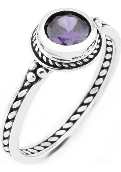 Gümüş 925 Ayar Kadın Gümüş Mor Taşlı