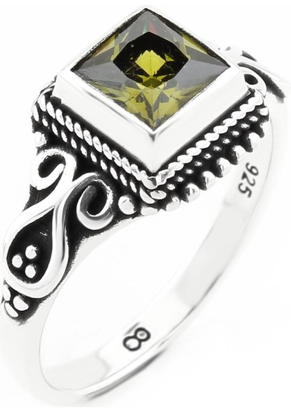 Gümüş 925 Ayar Kadın Yüzük Sarı Taşlı