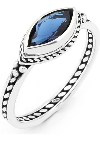 Gümüş 925 Ayar Kadın Yüzük Mavi Zırkon