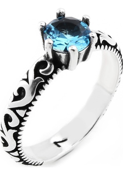 Gümüş 925 Ayar Kadın Gümüş Yüzük Açık Mavi Taşlı