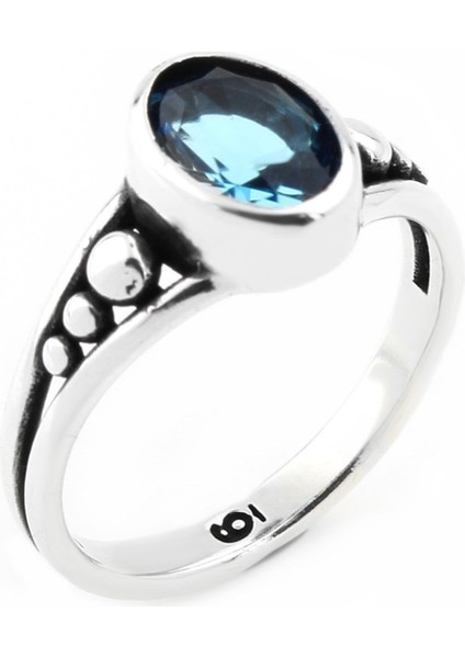 Gümüş 925 Ayar Kadın Gümüş Yüzük Açık Mavi Taşlı