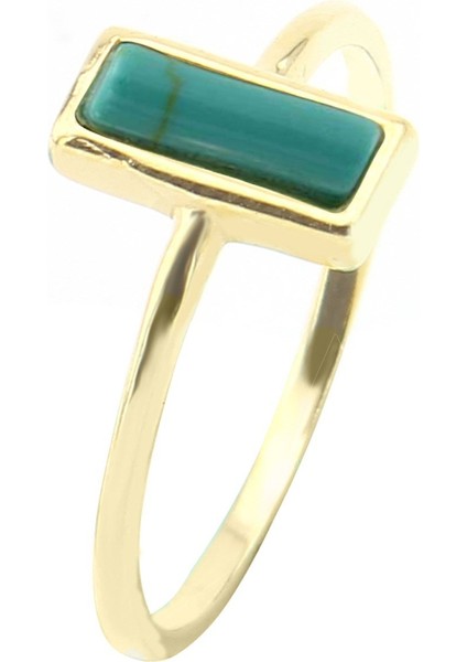 Gümüş 925 Ayar Kadın Gümüş Yüzük Yeşil Taşlı Altın Kaplama