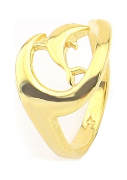 Gümüş 925 Ayar Kadın Gümüş Yüzük Yunus Altın Kaplama