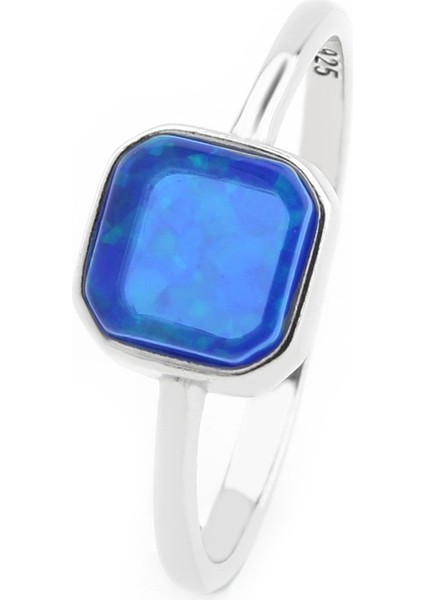 Gümüş 925 Ayar Kadın Gümüş Yüzük Mavi Taşlı