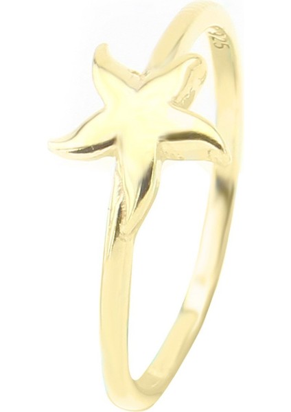 Gümüş 925 Ayar Kadın Gümüş Yüzük Deniz Yıldızı Altın Kaplama