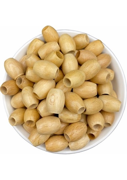 14X18 mm Oval Badem Model Vernikli Ahşap Tahta Boncuk (50GR-,~36 Adet)