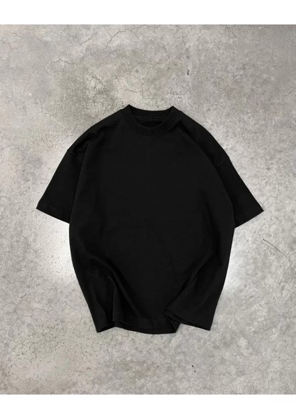 Basic Bisiklet Yaka Oversize T-Shirt - Siyah