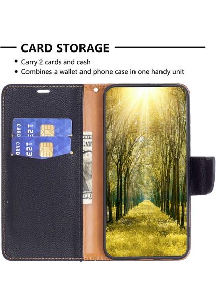 iPhone 15 Plus Toz Geçirmez Pu Deri Cep Telefonu Kapak Cüzdan Litchi Doku Dokunma Stand Kayış Telefon Kılıfı (Yurt Dışından)