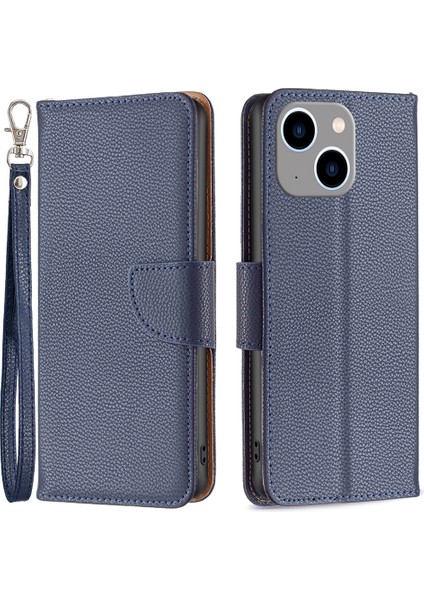 iPhone 15 Plus Toz Geçirmez Pu Deri Cep Telefonu Kapak Cüzdan Litchi Doku Dokunma Stand Kayış Telefon Kılıfı (Yurt Dışından)