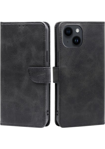 iPhone 15 Plus Telefon Kasası Cüzdan Buzağı Dokusu Pu Deri Stand Flip Folio Cover Telefon Kılıfı (Yurt Dışından)