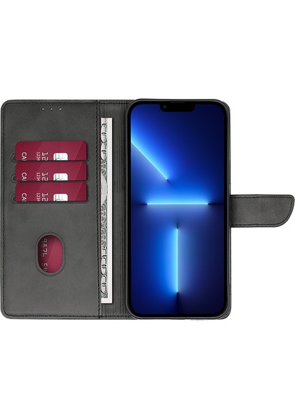 iPhone 15 Plus Telefon Kasası Cüzdan Buzağı Dokusu Pu Deri Stand Flip Folio Cover Telefon Kılıfı (Yurt Dışından)