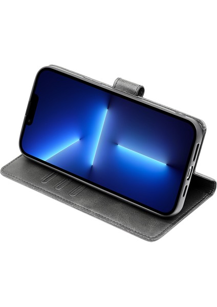 iPhone 15 Plus Telefon Kasası Cüzdan Buzağı Dokusu Pu Deri Stand Flip Folio Cover Telefon Kılıfı (Yurt Dışından)