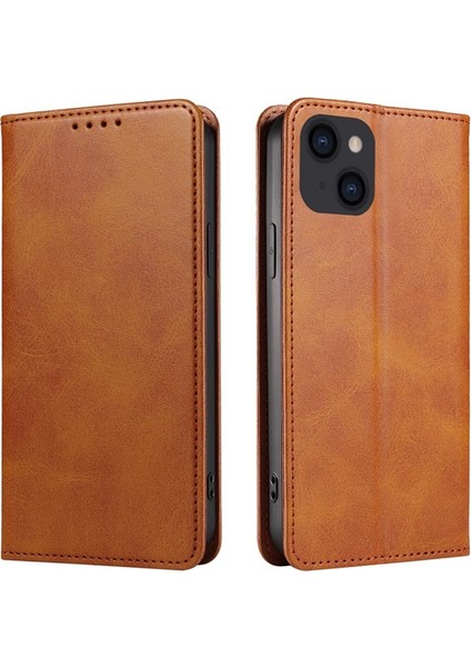 iPhone 15 Plus Deri Telefon Kasası, Cüzdan Stand Buzağı Doku Cep Telefonu Telefon Kılıfı (Yurt Dışından)