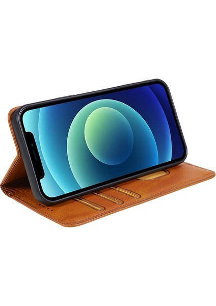 iPhone 15 Plus Deri Telefon Kasası, Cüzdan Stand Buzağı Doku Cep Telefonu Telefon Kılıfı (Yurt Dışından)