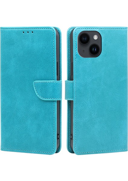 iPhone 15 Plus Telefon Kasası Cüzdan Buzağı Dokusu Pu Deri Stand Flip Folio Cover Telefon Kılıfı (Yurt Dışından)