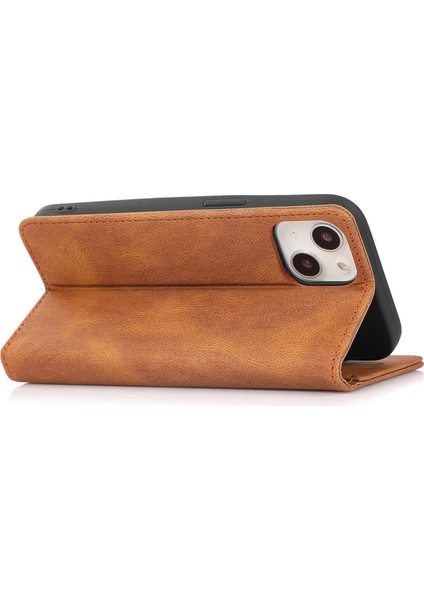iPhone 15 Manyetik Otomatik Obsorbed Pu Deri Telefon Desteği Stand Cüzdan Telefon Kılıfı (Yurt Dışından)