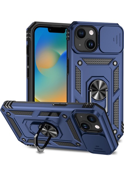 iPhone 15 Slayt Kamera Koruyucu Metal Yüzük Kickstand Anti Cratch Pc + Tpu Telefon Kılıfı (Yurt Dışından)