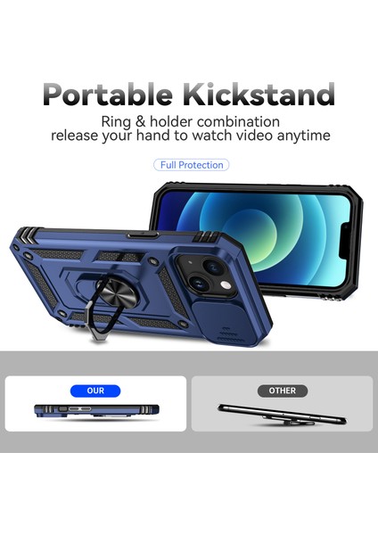 iPhone 15 Slayt Kamera Koruyucu Metal Yüzük Kickstand Anti Cratch Pc + Tpu Telefon Kılıfı (Yurt Dışından) fiyatları